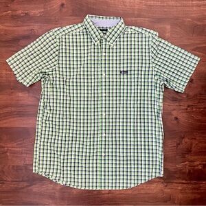 Chaps Easy Care Shirt Green Blue Plaid Button Down Short Sleeve Casual Sz L NWOT